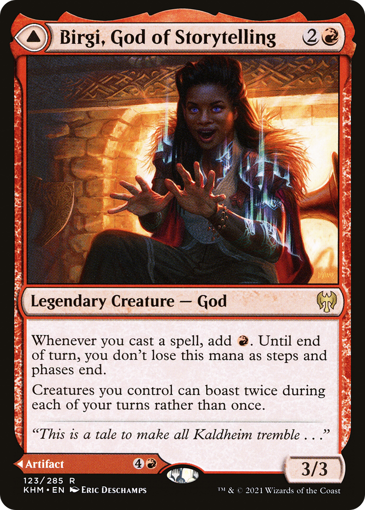 Birgi, God of Storytelling // Harnfel, Horn of Bounty | Kaldheim #123 [foil]