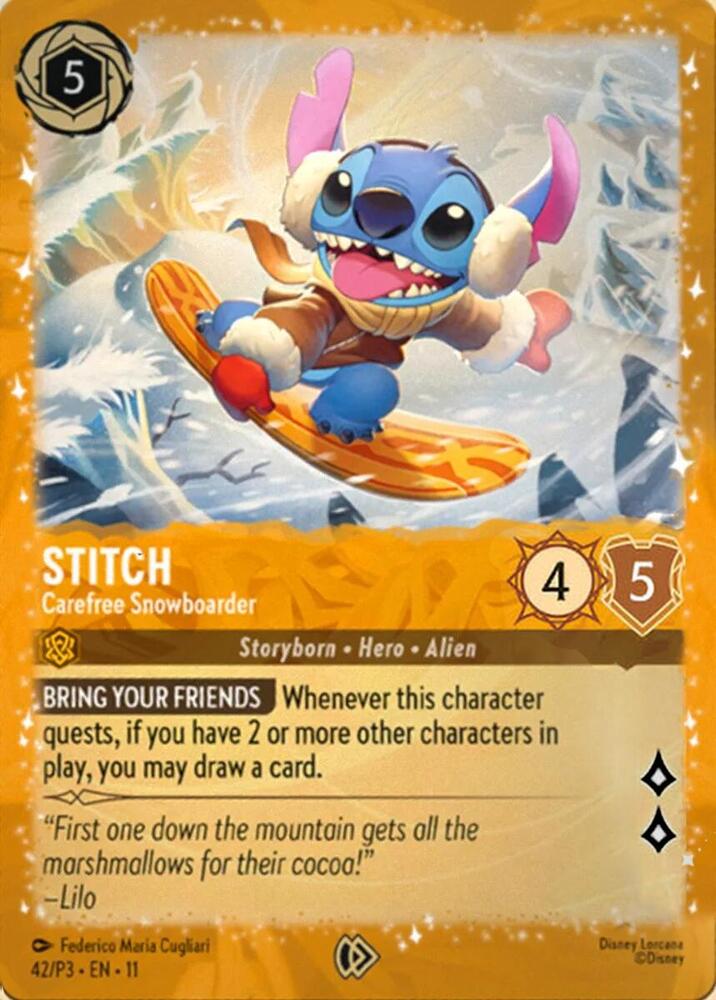Stitch - Carefree Snowboarder | Disney Lorcana Promo Cards #42